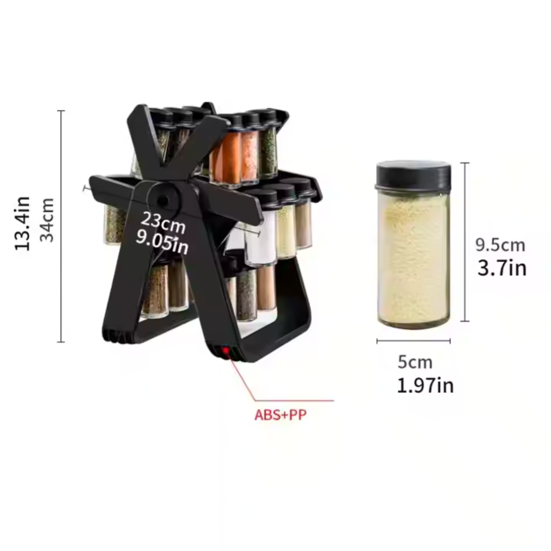 Rotary spice rack, 18pcs spice jars