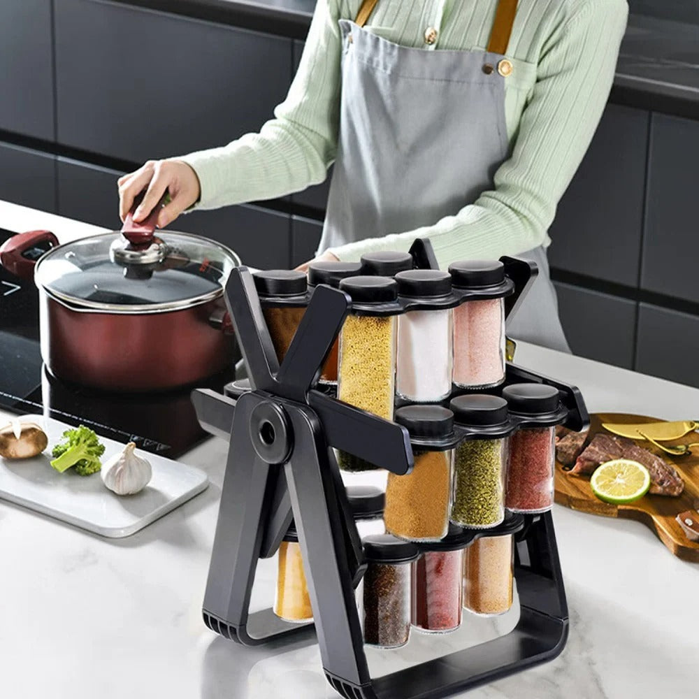 Rotary spice rack, 18pcs spice jars