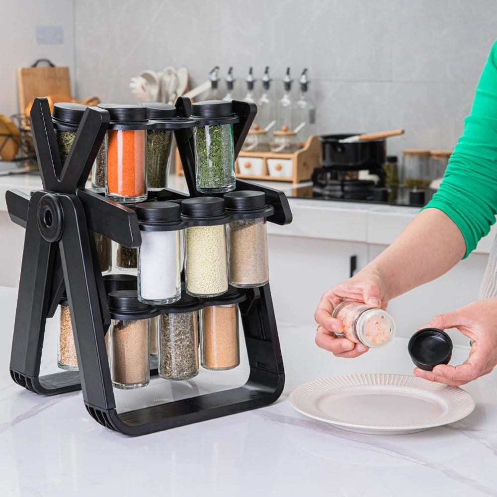 Rotary spice rack, 18pcs spice jars